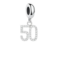Sparkling silver number 50 charm.