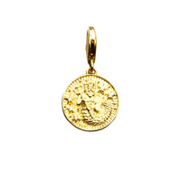 Gold coin pendant with a mythological figure.