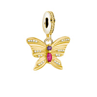 Gold butterfly charm with gemstones.