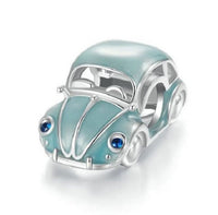 Blue car charm in sterling silver with blue accents, by Planet Charms, perfect for travel and adventures.