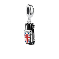 Black car charm with Union Jack.