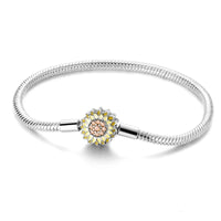Yellow sunflower charm bracelet with silver chain, available in 17cm, 18cm, and 19cm lengths by Planet Charms.