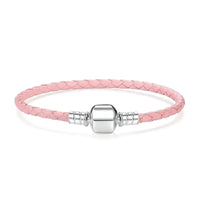 pink leather charm bracelet