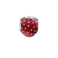 Red strawberry charm with silver accents.