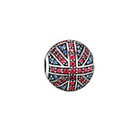 Union Jack charm with red and blue gemstones.