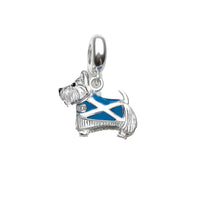 Scottish Terrier charm with blue and white enamel.