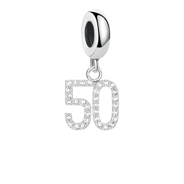 Sparkling silver number 50 charm.