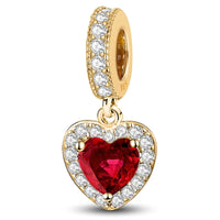 Gold Red Dangle Heart Charm