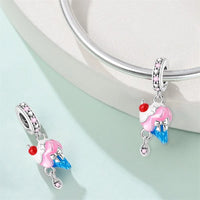 Cherry Ice Cream Cone Charm styled on a charm bracelet, fits Pandora bracelets