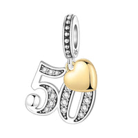 Wedding Anniversary Charm – 50th, 925 sterling silver, fits Pandora bracelets