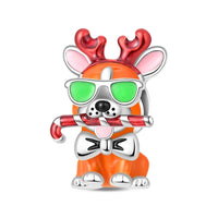 Christmas Reindeer Dog Charm in 925 sterling silver, fits Pandora bracelets