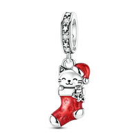 Christmas Cat Stocking Charm in 925 sterling silver, fits Pandora bracelets