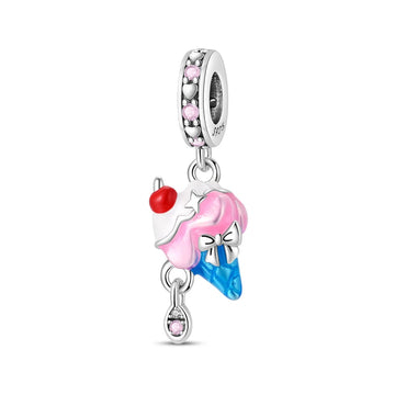 Cherry Ice Cream Cone Charm in 925 sterling silver, fits Pandora bracelets