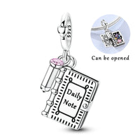 Notebook Charm fits Pandora bracelets, 925 sterling silver