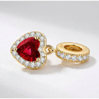 Gold Red Dangle Heart Charm