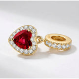 Gold Red Dangle Heart Charm