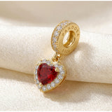 Gold Red Dangle Heart Charm