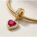 Gold Red Dangle Heart Charm