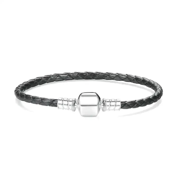black leather charm bracelet