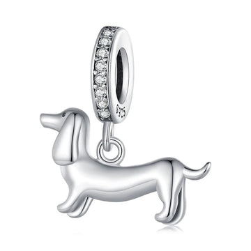 Sterling silver Dachshund charm with cubic zirconia body, fits Pandora bracelets