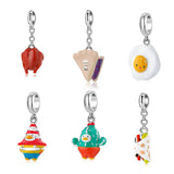Assorted food and animal charm pendants.