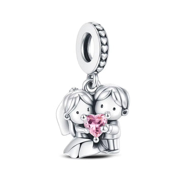 Hugging Couple Charm fits Pandora bracelets, 925 sterling silver