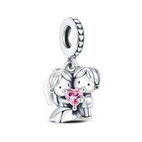 Hugging Couple Charm fits Pandora bracelets, 925 sterling silver