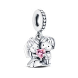 Hugging Couple Charm fits Pandora bracelets, 925 sterling silver