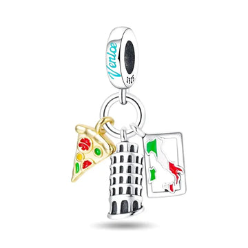 Sterling silver Italy charm with green, white & red enamel, fits Pandora bracelets