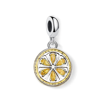 Silver and yellow lemon slice charm.