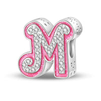 Pink and silver letter ’M’ charm.