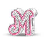Pink and silver letter ’M’ charm.