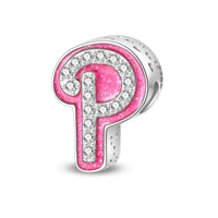 Pink and silver letter P charm.