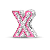 Pink and silver letter X charm.