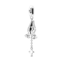 Praying Hands Rosary Charm fits Pandora bracelets, 925 sterling silver