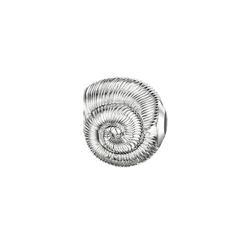 Silver ammonite-shaped charm.