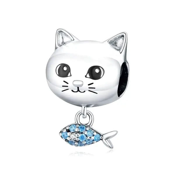 silver cat head charm