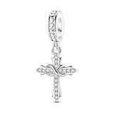 Sparkling Crucifix Charm fits Pandora bracelets, 925 sterling silver