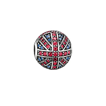 Union Jack charm with red and blue gemstones.
