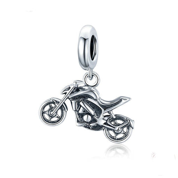 Sterling silver Motorcycle charm with detailed handlebars and wheels, fits Pandora bracelets